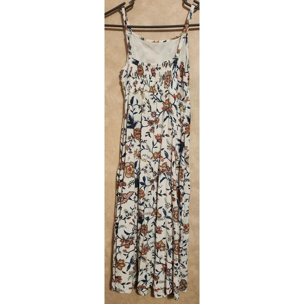 Old Navy Girls Floral Maxi‎ Dress Cream Blue Orange Tiered Smocked Back L 10-12